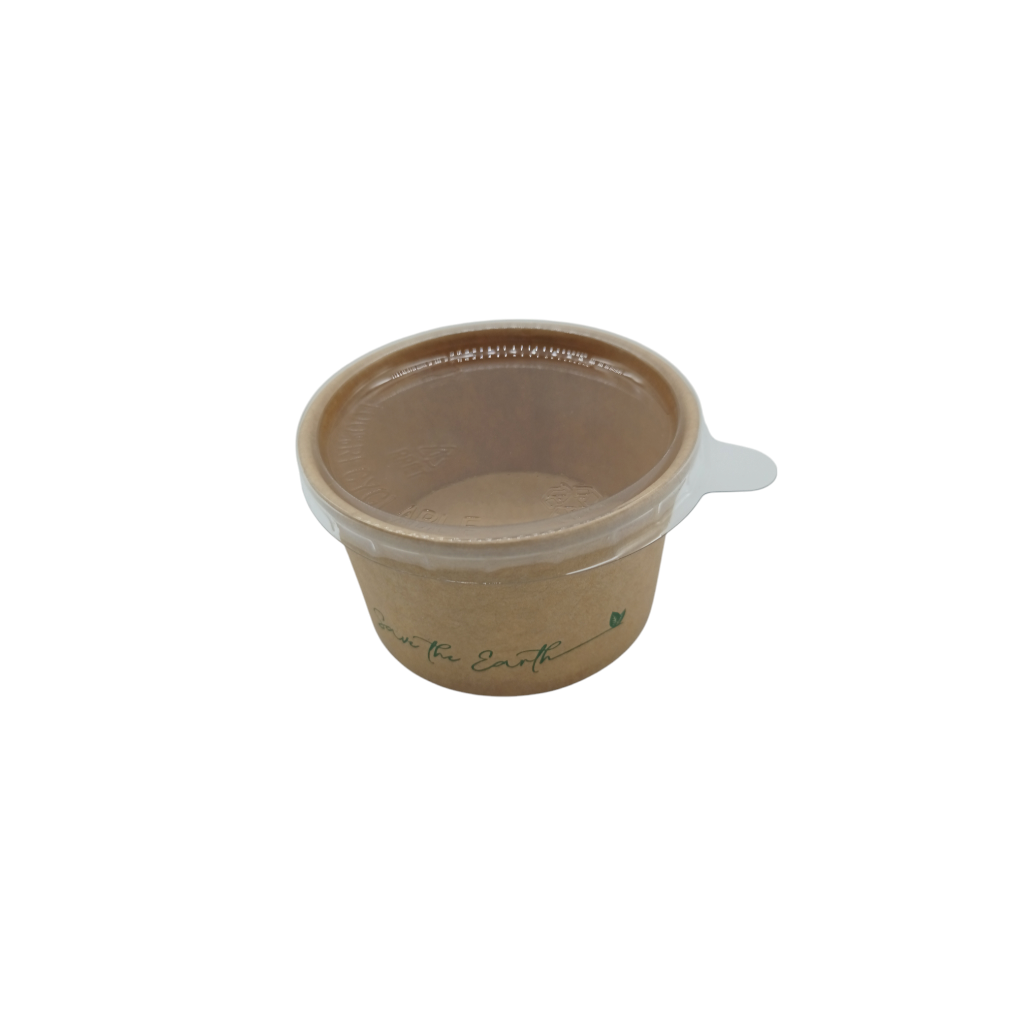 Pot à sauce / Verrine de 90 ml en carton kraft brun avec couvercle en plastique RPET